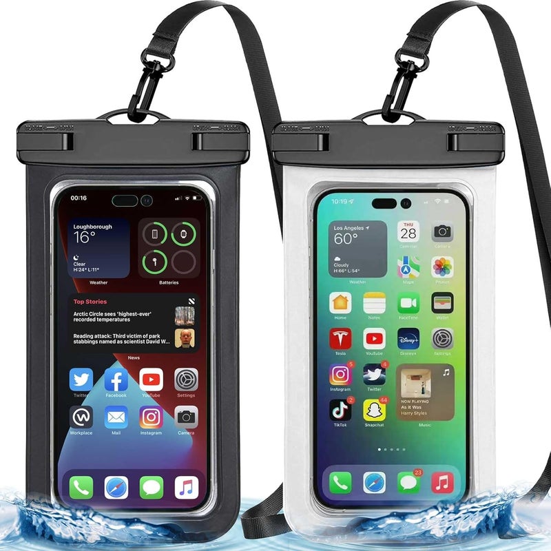 Famoby Up to 8.3" 2 Pack Black White Universal Waterproof Phone Pouch, Large Phone Waterproof Case Dry Bag,Protection Level: IP68,Outdoor Sports for Apple iPhone,Samsung,and More,Black,White - Image 1